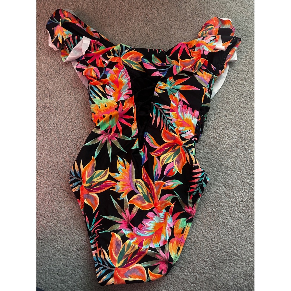 La Blanca Tropical Floral Off The Shoulder One Piece Swimsuit UPF 50+ Size 8 - Picture 4 of 6
